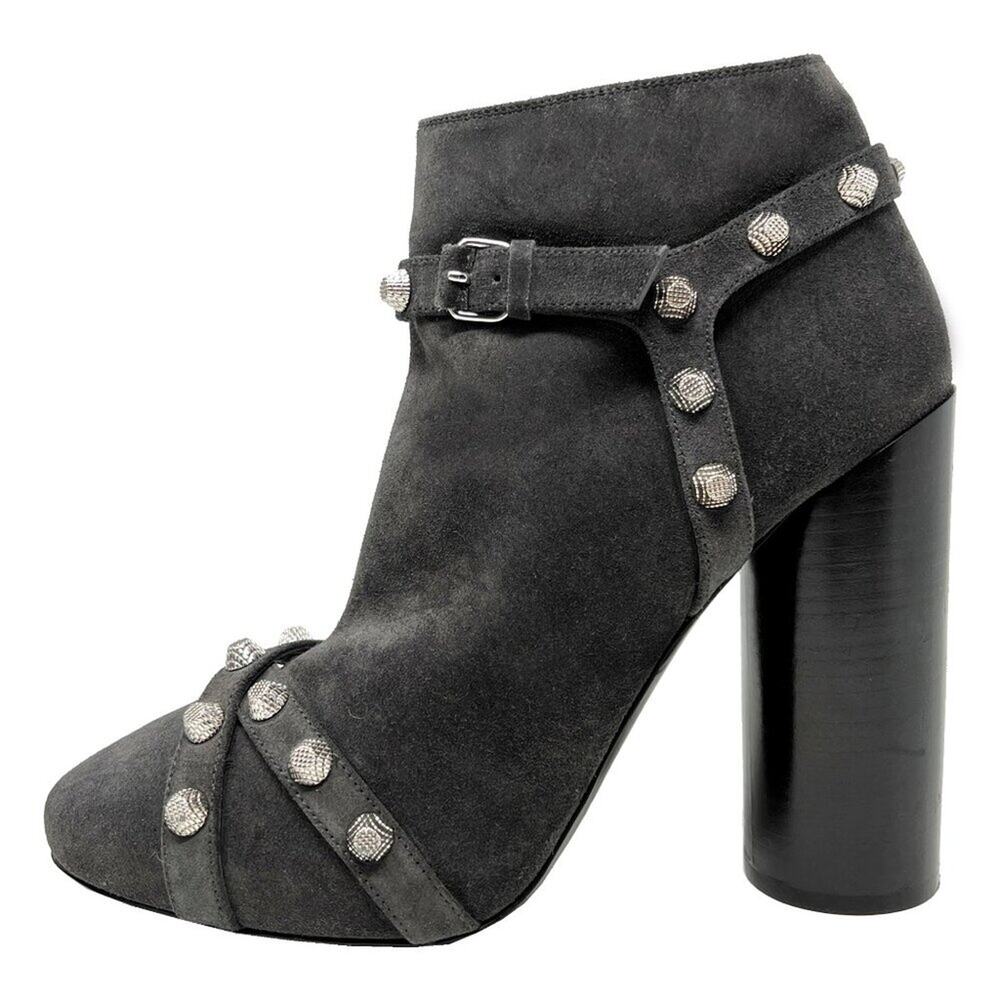 Balenciaga Grey Suede Silver Studded Ankle Boots – Size 39 – Made in‎ Italy